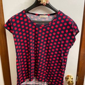Michael Kors navy and red polka dot top